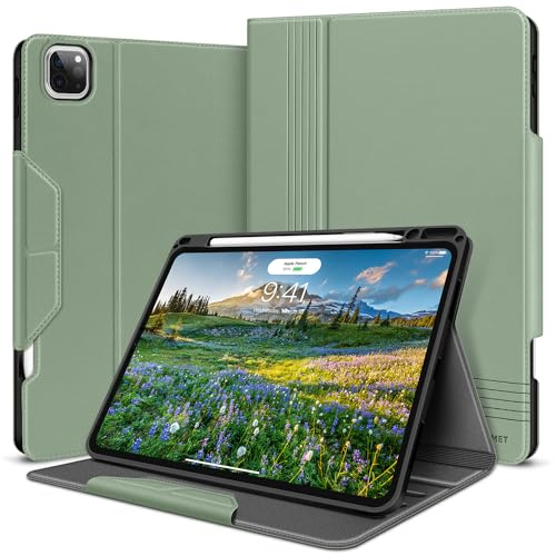 HOLIMET Hülle for iPad Pro 11 Zoll 2022/2021/2020 mit Stifthalter, PU Leder Schutzhülle TPU-Rücken Stoßfest Auto Schlaf/Wach Unterstützung Stift Kabelloses Aufladen Cover für iPad Pro 11 4/3/2(Grün)