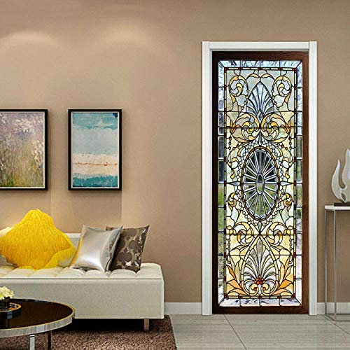 LuSeven stickers paroi de douche Couleur verre art 90x215cm(35.43 inches * 84.64 inches) Autocollants De Porte 3D Stickers Porte Poster Couloir 3D Papier Peint Porte Trompe L'Oeil Pour Salon Chambre D