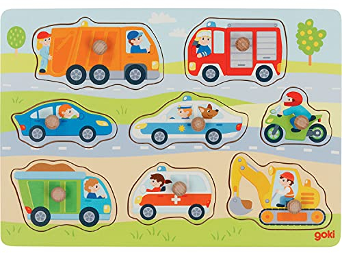 goki 57400 - Steckpuzzle Fahrzeuge aus Holz - 8 Teile