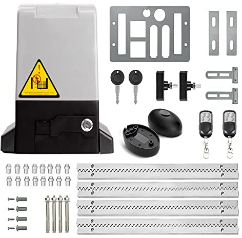 Blütezeit 4000lb Automatic Sliding Gate Opener, 750W Rack Drive Motor with 2 Remote Controls & IR Sensor, 1HP Electric Rolling Driveway Slide Gate Motor, Complete Hardware Kit for Gates up to 40ft
