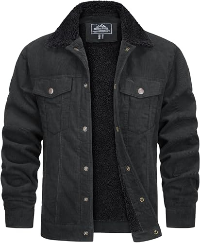 TACVASEN Herren Übergangsjacke Cargo Jacke Winter Fleecefutter Gefütterte Freizeitjacke mit Taschen, Dunkelgrau, L