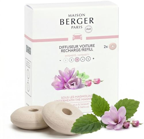 MAISON BERGER Auto-Diffusor Nachfüllung Unter den Magnolien, 2er-Set | Keramik-Nachfüllung Unter den Magnolien für Auto-Duftdiffusor, passive Diffusion ca. 4 bis 6 Wochen
