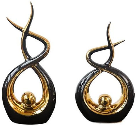 Uziqueif Skulpturen deko, schwarz Gold Dekoration Aesthetic, tischdeko Wohnzimmer, abstrakte Kunst skulptur deko, Dekoration Wohnung modern, Keramik