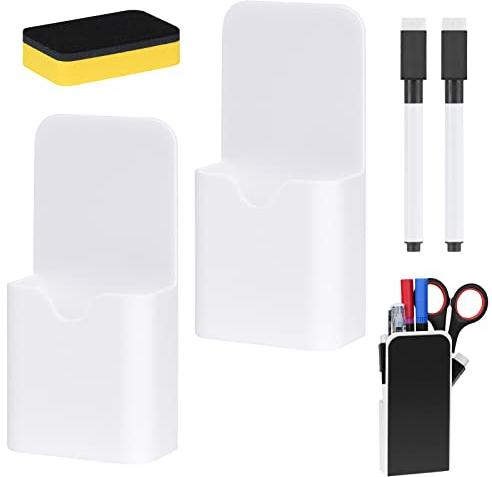 OFFCUP Magnetischer Stiftehalter, 2 Stück Magnetisch Markerhalterung, Whiteboard Stifthalter Magnetisch Marker Halter Stifthalter für Whiteboard Kühlschrank, mit Whiteboard Schwamm und Magnetmarker