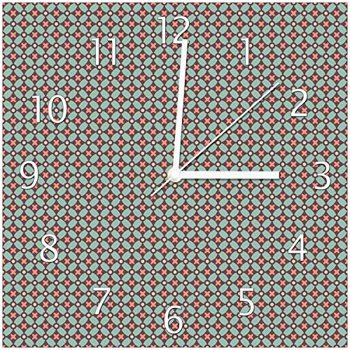 Wallario Design-Wanduhr Muster mit Kreuzen, Kreisen und Vierecken, in rot, braun und grün aus Glas, Motiv-Uhr Größe 30 x 30 cm, weiße Zeiger