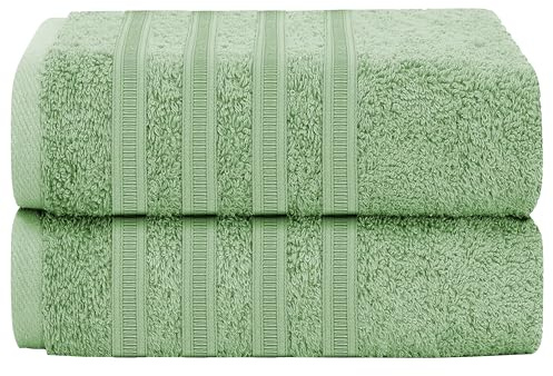 Olivia Rocco Ritz Collection 2 Pack Jumbo Bath Sheet Viscose Stripe Towels Range Highly Absorbent and Super Soft Extra Large Bathsheets Towel Sets, Sage Green