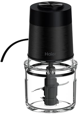 Haier I-Master Series 5 Mini-Hachoir, Puissant 550W, 2 Vitesses, Hachoir de Légumes, Base Antidérapante, Bol en Verre de 0,5L [Noir]