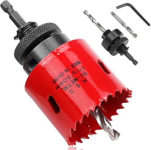 Lochsäge HSS Lochbohrer 44mm bohrkrone Amboss Bi-Metall Schnitttiefe 50 mm Dosenbohrer Universal Aufsatz für Holz Rigips Aluminium Kunststoff Trockenbau Eisenblech
