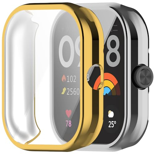 Akancy [2 piezas Compatible con redmi watch 4, Funda protectora Película protectora antiarañazos Protector de pantalla de silicona Protección total Funda de TPU - yellogold silver