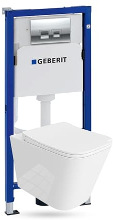 Lavita Duofix Basic Vorwandelement + Wand Tiefspül WC Maio Weiß Spülrandlos + WC Sitz + Bedienplatte Delta 25 Verchromt Knopf Komplettset Unterputz Spülkasten Toilette Komplett Sett WC