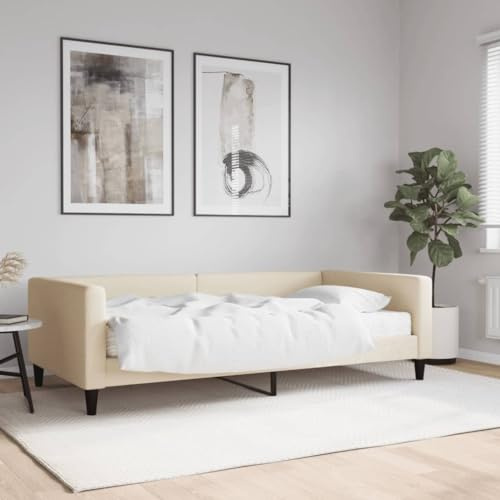CKioict Palettenbett Modernes Bettgestell Jugendbett Tagesbett mit Matratze Creme 100x200 cm StoffGeeignet für Gästezimmer, B&Bs, Schlafzimmer