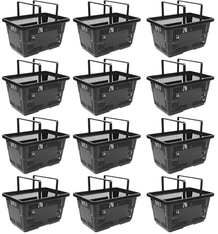 AUYART 12 PCS negro plástico cesta de compras para mercado tienda de comestibles tienda al por menor w/asas