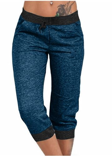 Masrin Caprihose Damen Schmal Sitzende Yogahose Farblich passende Sporthose Sommerhose mit Hoher Taille Kordelzug Krawattenhose Plus Size Laufhose Outdoor Jogginghose Wanderhose Trainingshose S-4XL