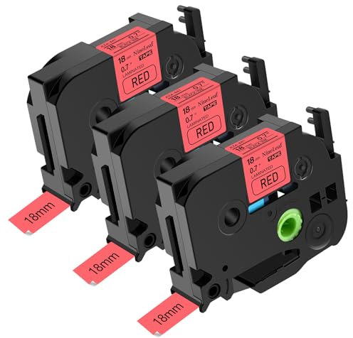 NineLeaf 3 Packung Ersatz für Brother P-Touch TZe-441 TZe441 TZ441 AZe 18mm 0.7'' 8m Laminiertes Schwarz auf Rot Schriftband Bänder für Ptouch PT-1830 1830C 1830SC 1830VP 1880 Beschriftungsgerät