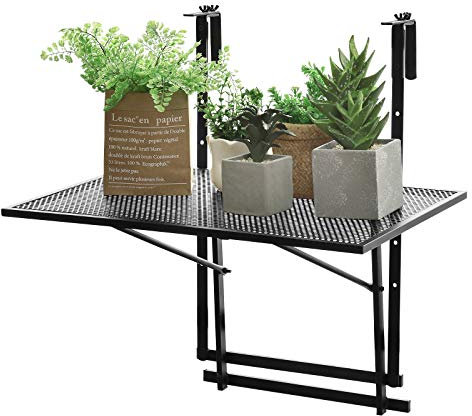 COSTWAY Balkontisch klappbar, Balkonhängetisch zum Einhängen, 5-Fach höhenverstellbar, Klapptisch aus Metall, rechteckiger Hängetisch für Balkon, 20 kg Tragfähigkeit, 60,5 x 40,5 cm, Schwarz