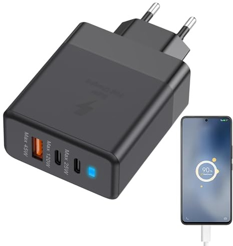 Cargador de teléfono rápido, Cargador Tipo C de Carga rápida, enchufes de Cargador rápido Tipo C + USB de 120 W - Adaptador de Cargador rápido de Pared, estación de Carga
