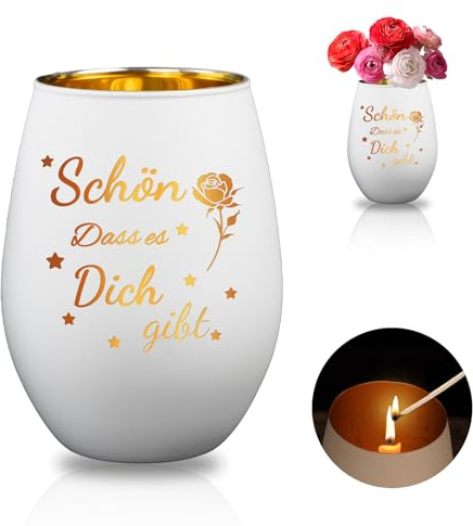 LIHIQIYA Schön das es Dich gibt Windlicht, Geschenk für Sie Valentinstag, Windlicht mit Gravur, Teelichthalter Geburtstagsgeschenk Valentinstag für Frauen Freundin Mama Ehefrau Mütter Kollegin Tante
