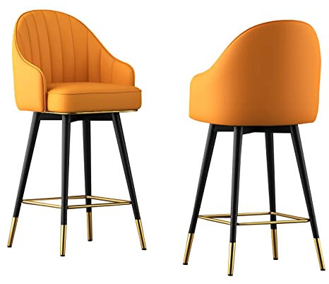 Moderne Barhocker aus Leder, drehbar, 2-teiliges Set mit Rückenlehne, Orange, Küchentheke, Höhe, Bistrostühle zum Sitzen, verstellbare Höhen, 65 cm/75 cm