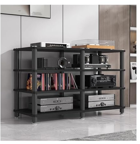 YLLFFLL Audio Rack HiFi Regal Stereoanlage Und Ablage Im Wohnzimmer, 120 cm Breit, 3/4-stöckiges Audio/Video-Regal, Ständer Für Unterhaltungskomponenten Moderner Stereo-Schrank(Black,4 Tier)