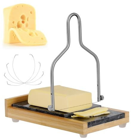 Xinglinsaiter Cheese Slicer with 4 Replacement Cutting Wires, High & Low Marble Cutting Table Top, Wire Replacement Device, for Cheese, Butter, Sausage etc. (Black)