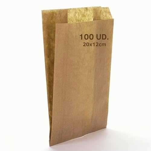 Grupo Darik Pack 100 Sobres de Papel Kraft para Alimentos – Respetuosos con el Medio Ambiente, Resistentes y Seguros – Varios Tamaños (Kraft, 12x20 cm)