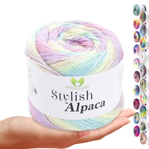 Stylish Alpaca Garn – Weiches Alpakawolle Strickgarn – 150g (525m) feines DK Wolle zum Stricken & Häkeln – Ideal für Pullover, Schals, Tuch, Babykleidung – Premium Multicolor Farbverlauf 7707