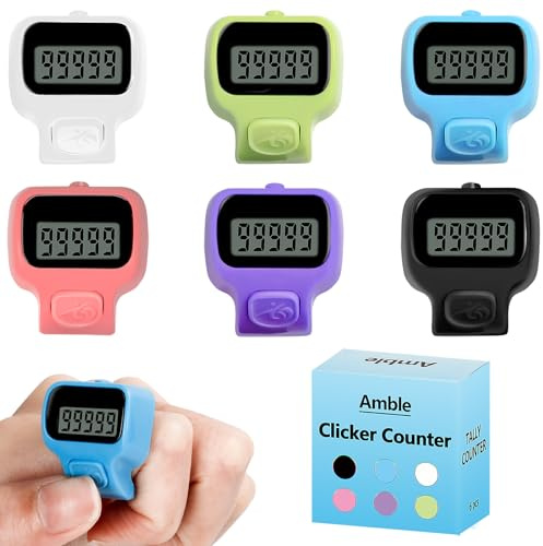 Amble Clicker Counter, Tally Counter, 6 Pack Electronic Finger Clicker for Knitting, Crochet, Stitch, Golf, Fishing, Lap, Goods Counting