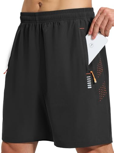 Gaiatiger Men’s Shorts Quick Dry Sports Gym Running Short with Zip Pockets | Lightweight, breathable holes, elasticity, water resistant, reflective strips, for athletic workout training, outdoor casual