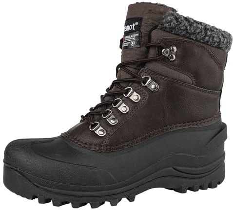 riemot Men's Snow Boots Waterproof Walking Boots Warm Comfortable Trekking Hiking Shoes for Outdoor Lace Up Fur Lined Dog Walking Yard Gardening Shoes Size Brown 8 UK/42 EU