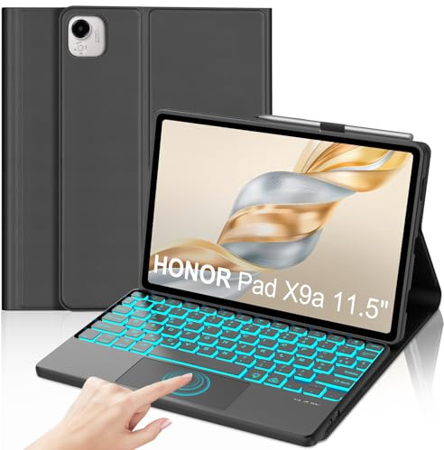 IVEOPPE Clavier pour Honor Pad X9a 11.5 Pouces 2025, Coque Keyboard Honor Pad X9a 11.5 2025 avec Touchpad, Eclairage 7 Couleurs Housse Amovible, Rechargeable Étui Clavier AZERTY, Noir