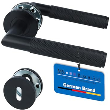 MS Beschläge Rosettengarnitur Schwarz Edelstahl – Türdrücker Set für BB, PZ oder WC Türen – moderner Türgriff für Innentüren – Türbeschlag mit Montageset - Design Türklinke (Buntbart)