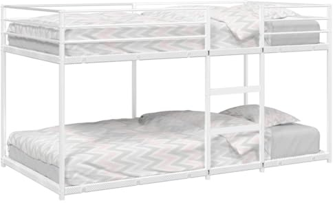 Massbinet Metall Bett Etagenbett Stockbett Hochbett Metallbett Jugendbett Doppelstockbett mit Lattenrost für Schlafzimmer Weiß 90x200 cm Stahl