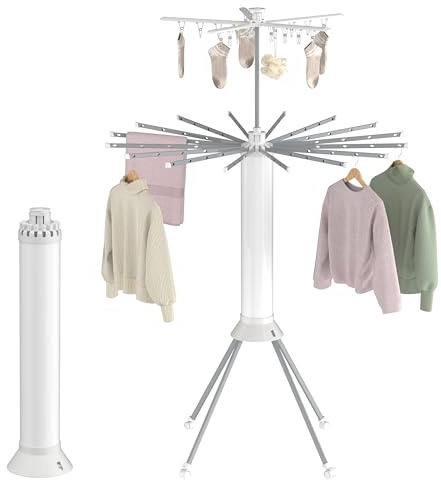 Clothes Drying Rack Foldable, 4-Legged Double Dryer Rack with 20 Clips, Laundry Drying Rack with 4 Pulleys, Portable Drying Rack Clothing, Collapsible Indoor Hanging Dry Rack for Clothes, Socks, Towel