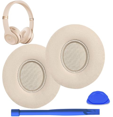 Replacement Ear Pads for beats solo 2/3 Wireless/Wired Headphone, Memory Foam Ear Cushion Pads，Noise Isolation Foam Durable Leather (Gold)