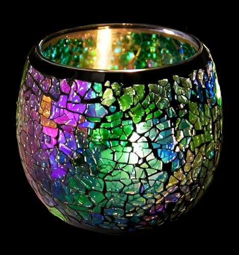 Maimeili Porte-Bougie Vintage en Verre Mosaïqué Support pour Bougies Chauffe-Plat Décoration De Table Élégante sans Bougies pour Mariage Fête Noël Et Église