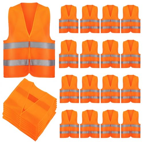 Yuanan 16 Pack High Visibility Safety Vest, Reflective Mesh Security Vest, Neon Orange Breathable Safety Vests for Men Women Work Cycling Runner