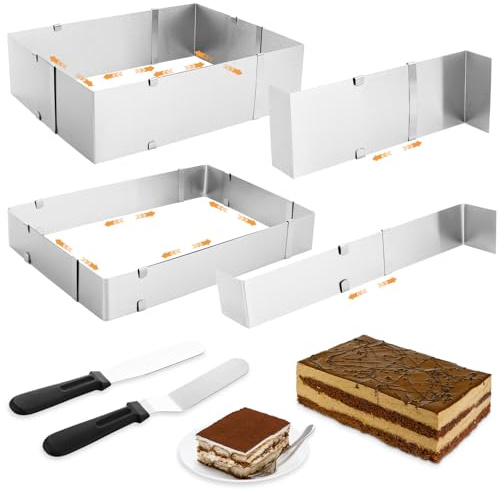LDXDRU Lot de 2 cadres de cuisson rectangulaires réglables - Avec séparateur et spatule - Plaque de cuisson extensible - Rectangulaires - Pour gâteaux, tartes, pizzas - Hauteur 5/10 cm
