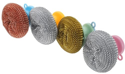 HEMOTON 5 Juegos Unidades Estropajos Metálicos para Ollas Acero Inoxidable con Mango Resistente y Duradero para Limpieza de Cocina Fácil Almacenamiento y Uso Seguro Color Color Aleatorio