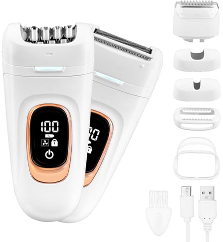 Epilator,2 in 1 Epilator for Women, 2 Speeds Rechargeable & Cordless with LCD Display Screen Hair Removal Device,Wet and Dry Lady Shaver for Face Legs Arms Armpit Bikini