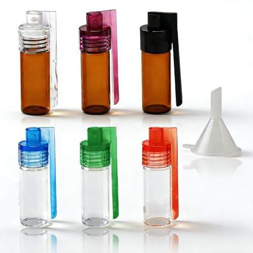 6 Pcs 51MM Bottles with Spoon, Spice Powder Tool Storage with Clear Mini Funnel, Leak-Proof & Waterproof Small Glass Bottle/Spice Medicine Box Kit for Outdoor Travel (Multicolor)