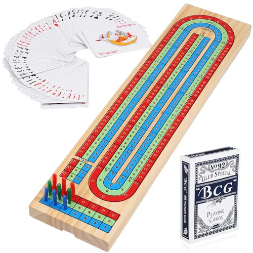 Abaodam Jeu de Cribbage en Bois Massif Grosse Taille Plateau de Score Pliable Pions Multicolores Jeu de Société de Table pour Fêtes et Réunions Accessoires Inclus