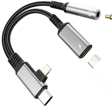 USB C to 3.5mm Jack Audio Adapter (2in2)for iPhone 17 16 15 14 Pro Max AUX Lightning Cable Compatible with Samsung S25 S24 Headphones Earphones Splitter for Apple Charger Type C Charging Dual Fast Car