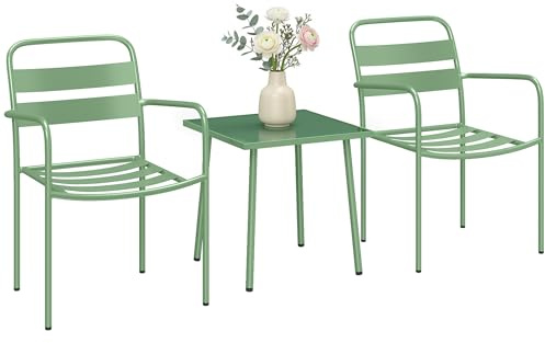 Outsunny Ensemble Bistrot de Jardin 3 Pièces Table Basse Verre Trempé Vert
