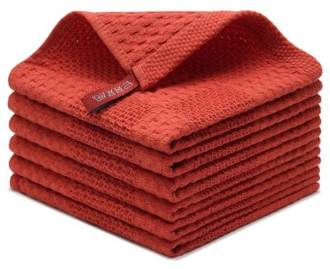QKUDS Juego De 6 ó 12 Paños De Cocina 100% Algodón, Muy Absorbentes, Duraderos, Suaves Y Gruesos, Paños De Té Y Bar Premium, Limpieza De Mesas, Secado Rápido Sin Pelusas, 33×33 cm (6, Rojo)