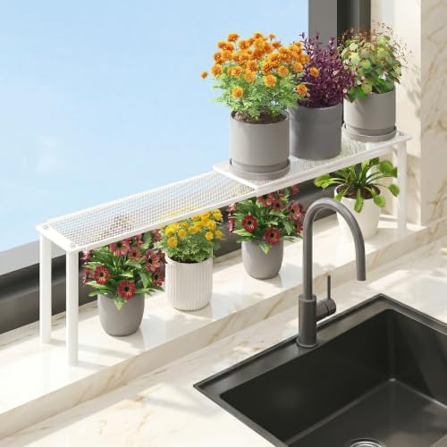 XIAOGE HOME Kitchen Cupboard Shelf for Windowsill,Countertop, Narrow Spaces | Expandable Length, Stackable Design, Narrow Design, Carbon Steel, Simple assembly, Rust Resistant, Stylish Design