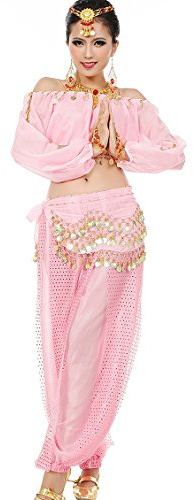 Astage Frauen Bauchtanz Anzug Kostüm Active Wear Longsleeve Top Hosen Taille-Gürtel-Sets