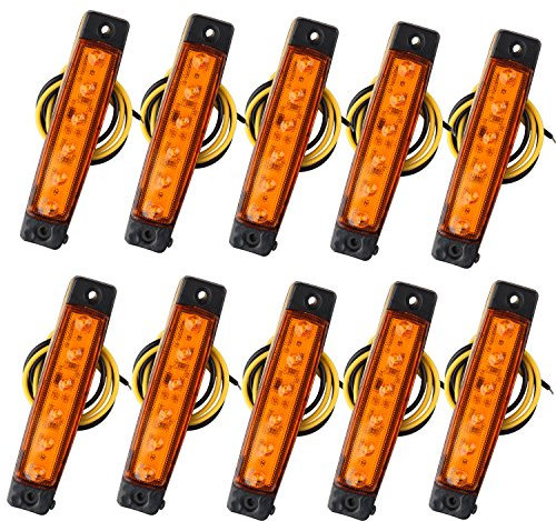 Futheda 10pcs 12V Side Marker Lights 6SMD LED Lamps Front Rear Light Position Indicators for Trailer Truck Caravan Camper Van Lorry Bus Boat Tractor Motor Amber Orange