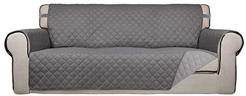 PureFit Reversible Quilted Sofa Cover, Water Resistant Slipcover Furniture Protector, Washable Couch Cover with Non Slip and Elastic Straps for Kids, Dogs, Pets (Sofa, Gray/Light Gray)