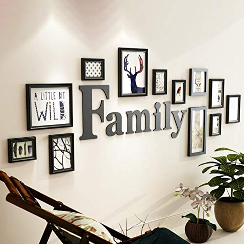 Bilderrahmen Collage Fotorahmen Collage Massivholz Kreative Restaurant Hintergrund Wand Dekoration,13er Bilderrahmen Set,Ornamentzubehör Familie