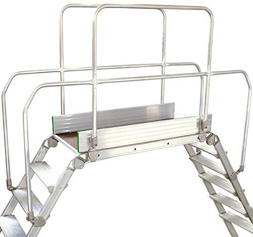 Escabeau industriel 9 marches et poignée – Échelle croisée – Plateforme 0,9 m x 0,5 m – Pont de travail en aluminium premium et rampe – Échelle d'entretien de machine – Plateforme de 2 m de haut